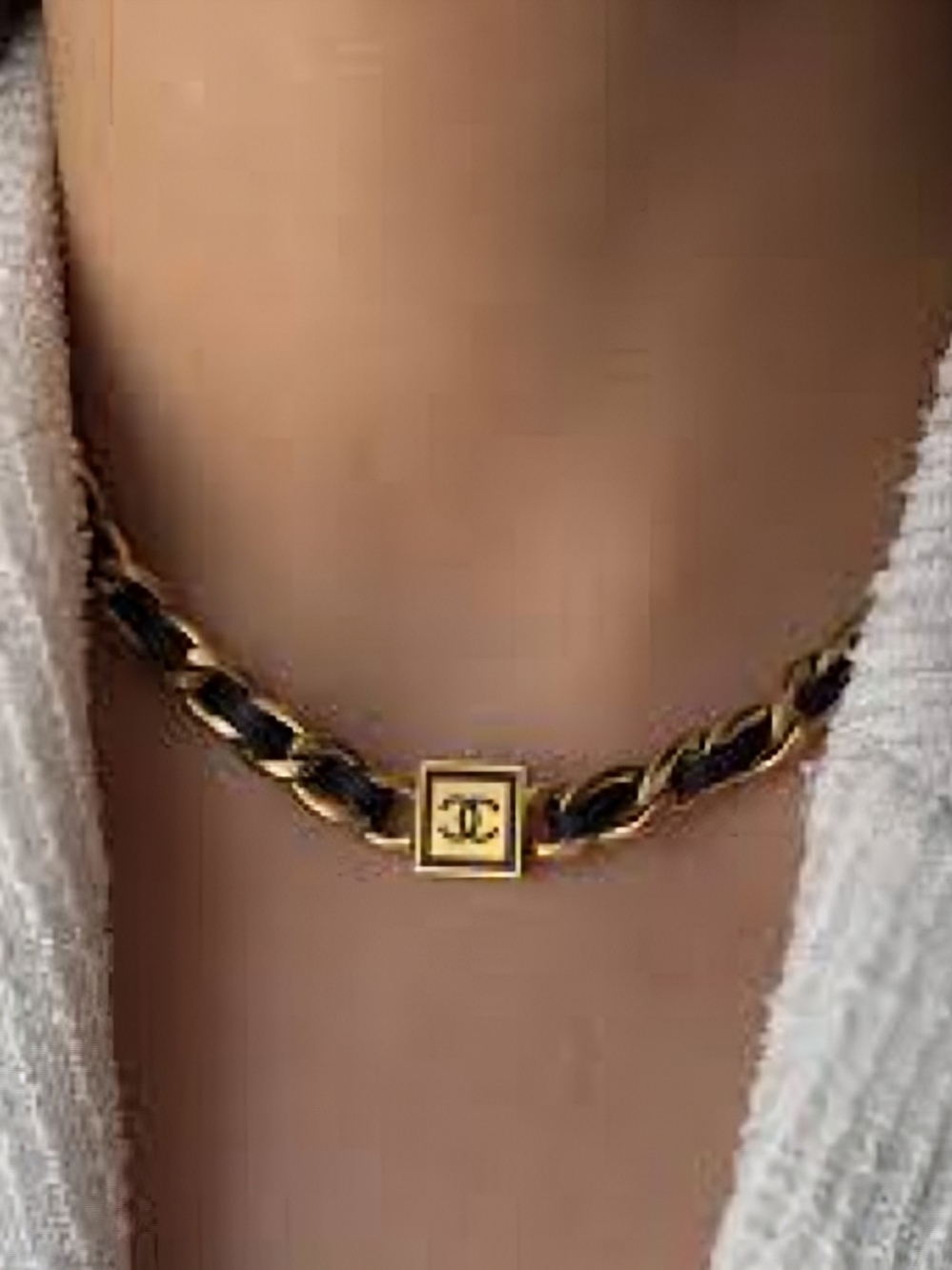 CHANEL Gold and Black Chocker Chain Necklace with Logo Drop Earrings - Picture 2 of 7